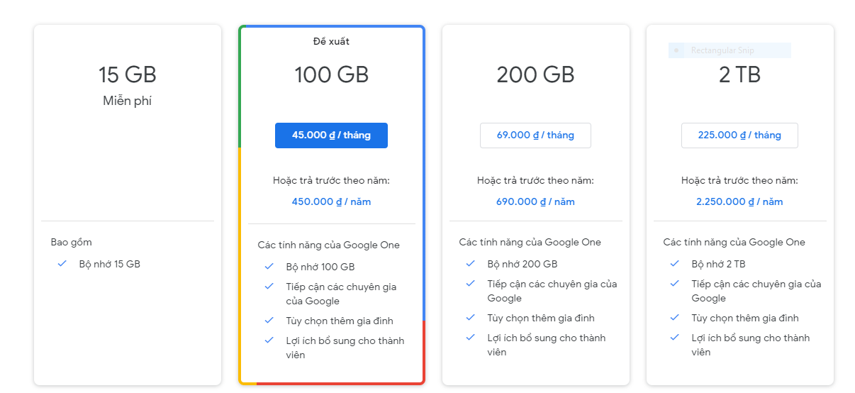 Bảng giá Google Drive chính thống