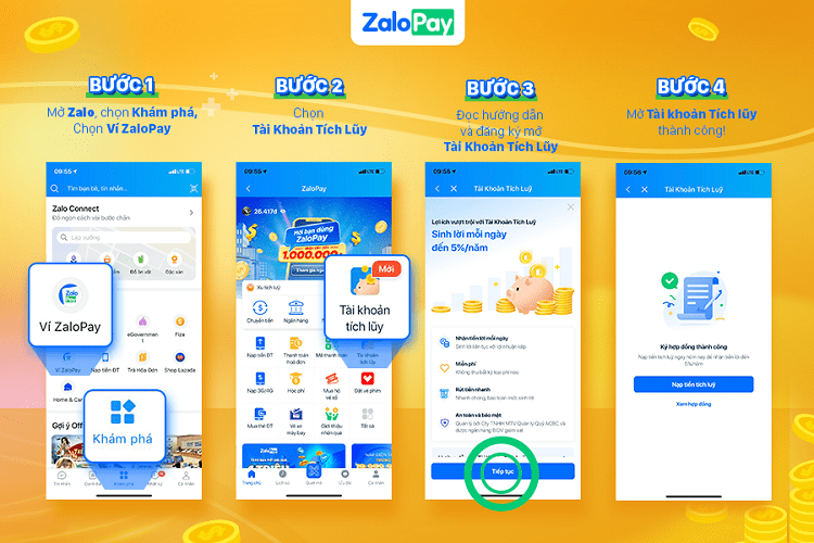Hướng dẫn mở “Tài Khoản Tích Lũy” trên ví ZaloPay trong Zalo
