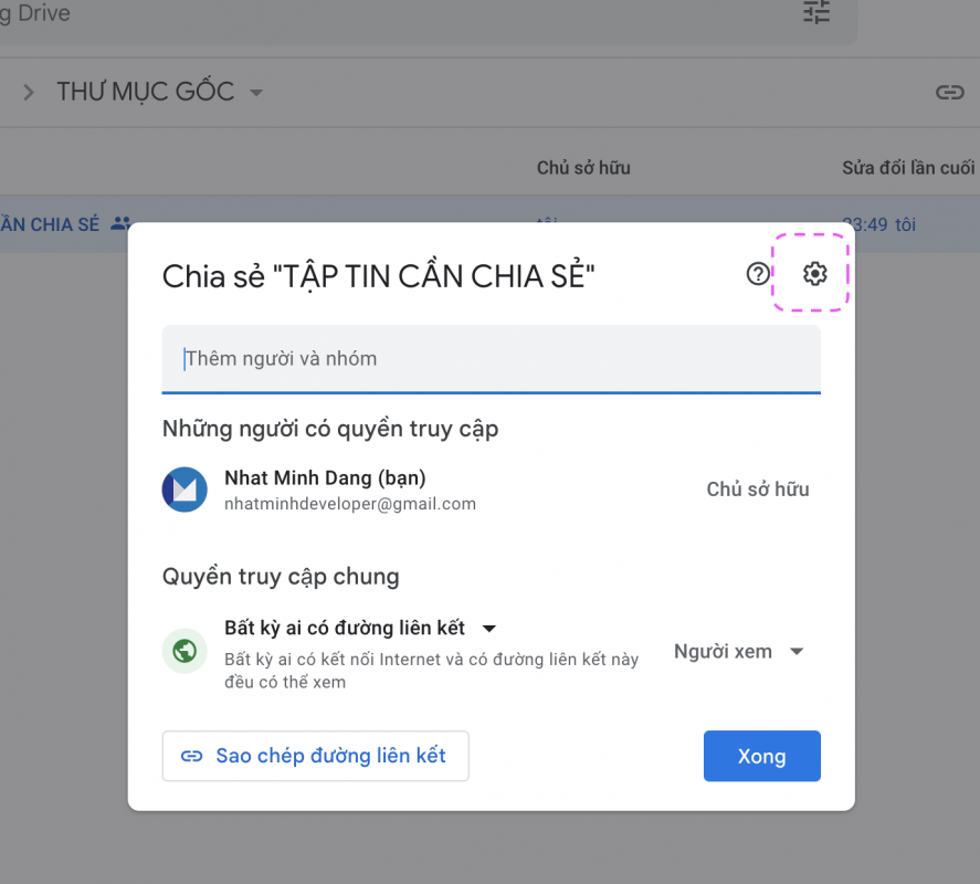 Mở tuỳ chọn chia sẻ nâng cao