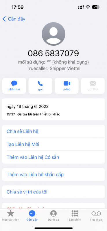 Một cuộc gọi từ Shipper được nhận diện