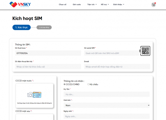 Kích hoạt eSim VNSKY Online