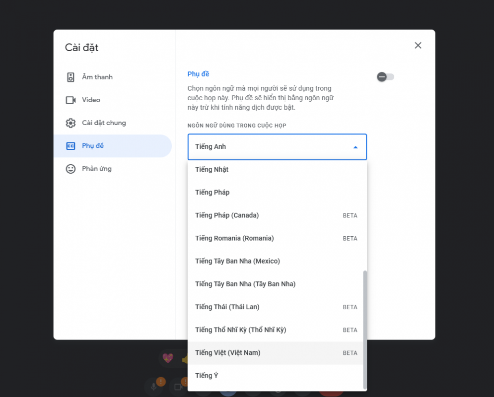 Cách bật phụ đề tiếng Việt trong Google Meet