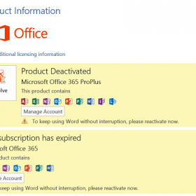 Một thông báo hết hạn của Office 365