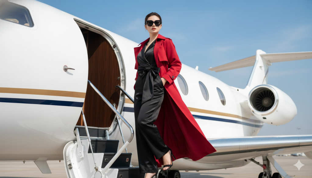 khuôn mặt dựa trên ảnh tham khảo). Đảm bảo khuôn mặt vẫn nhất quán 100% với người trong ảnh đã tải lên, không thay đổi cấu trúc khuôn mặt, mắt, mũi, miệng, tông màu da hoặc kiểu tóc. Chất lượng ảnh 8k. Cinematic realism. Độ chân thực đẳng cấp chuyên nghiệp, màu sắc rực rỡ, chủ thể được lấy nét sắc nét, độ phân giải 8K, tỷ lệ khung hình 9:16.Tạo cho tôi ảnh với miêu tả như sau. Góc chụp rõ mặt cô ấy
Chi tiết máy ảnh: Góc máy và ống kính:
Chụp chân dung bằng ống kính 85mm f/1.4, . Chủ thể được lấy nét sắc nét, hậu cảnh hơi mờ (bokeh), ánh sáng tự nhiên chân thực, mang lại chiều sâu và chiều sâu cho hình ảnh như một nhiếp ảnh gia chuyên nghiệp.
Cô gái bước xuống thang máy bay:
• Áo khoác măng tô đỏ rực
• Jumpsuit ống rộng đen thắt nơ ở eo xéo về 1 bên
• Giày cao gót quai mảnh bít 1 phần mũi chân
• Kính đen
Máy bay riêng phía sau, trời xanh đẹp.
Ảnh mang vibe “celebrity xuất hiện tại sự kiện”, nổi bật, cuốn hút. 1 tay đút túi quần